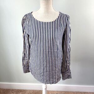 Express Women's Striped Long Sleeve Metallic Button Sleeve Top Size Small